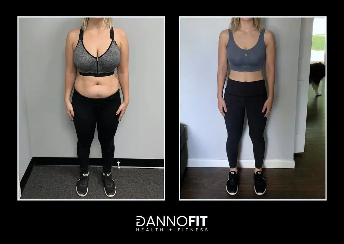 Before and after photos of a DANNOFIT client