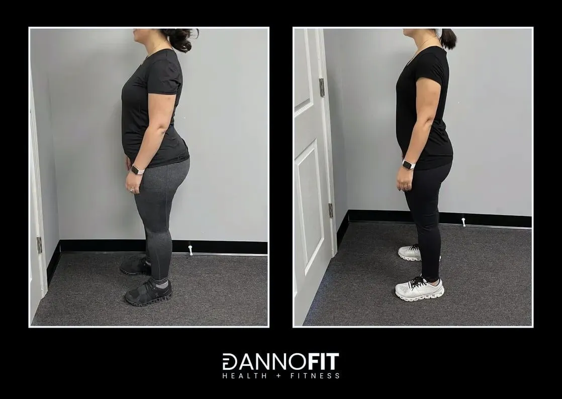 Before and after photos of a DANNOFIT client