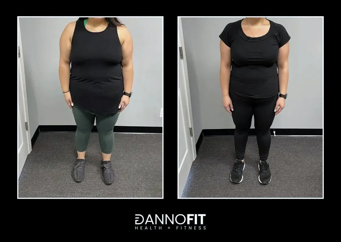 Before and after photos of a DANNOFIT client