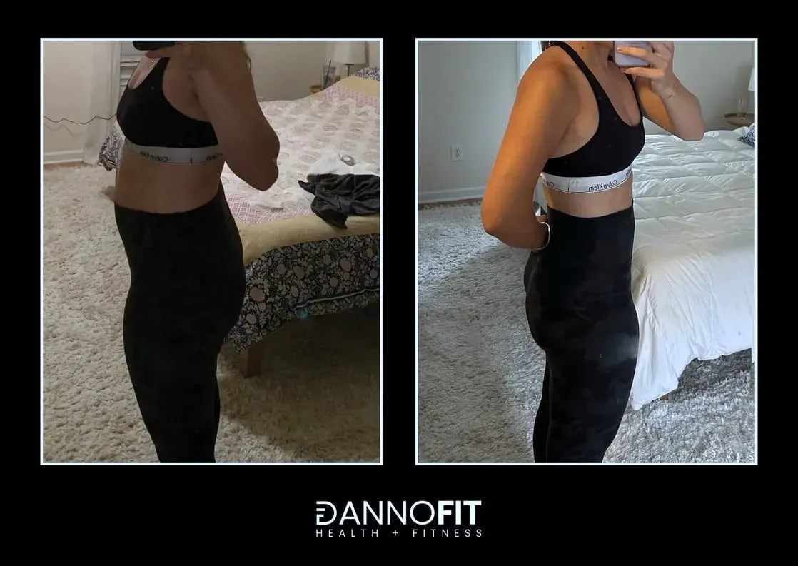 Before and after photos of a DANNOFIT client