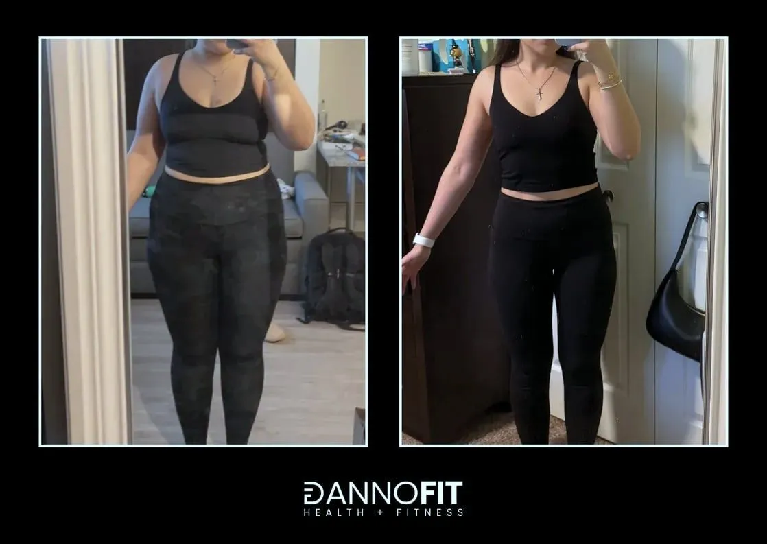 Before and after photos of a DANNOFIT client