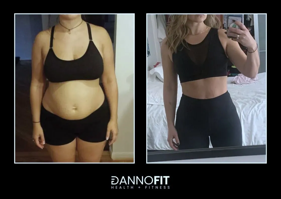 Before and after photos of a DANNOFIT client